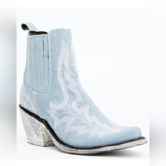 LIBERTY BLACK Denim Blue Western Ankle Boots Size 8.5 - Picture 4 of 11